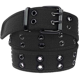 Canvas Web Belts for Men,Solid Color Casual Double Hole Grommet Belt